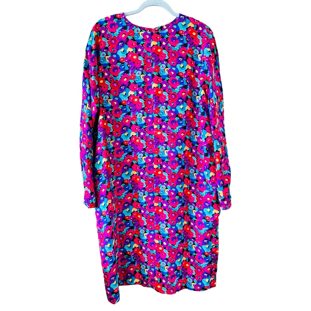 Vintage 100% Silk Vibrant Floral Carolyne Barton Sheath Dress